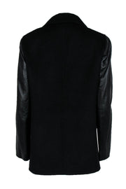 Current Boutique-St. John - Black Double Breasted Wool Blend Jacket w/ Leather Sleeves Sz 8