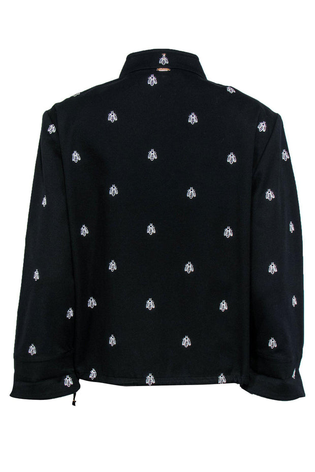 Current Boutique-St. John Sport - Black Bee Embroidered Zip-Up Jacket Sz L