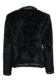 Current Boutique-St. John - Black Sparkly Tinsel Snap & Button-Up Wool Blend Knit Jacket Sz S