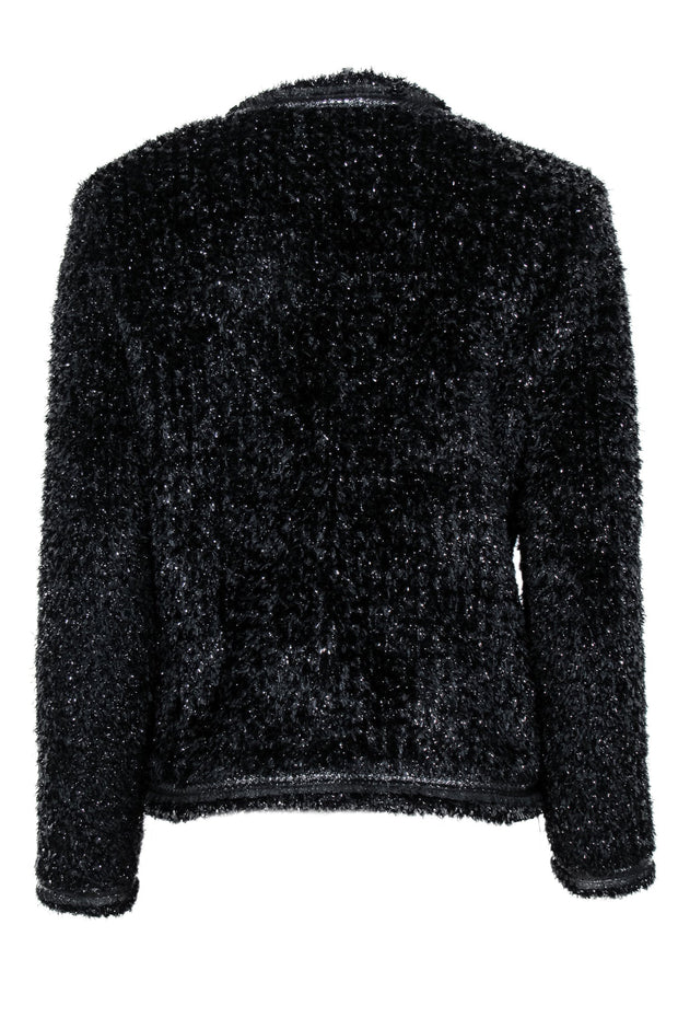 Current Boutique-St. John - Black Sparkly Tinsel Snap & Button-Up Wool Blend Knit Jacket Sz S