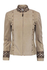 Current Boutique-St. John - Beige Corduroy & Faux Suede Zip-Up Jacket w/ Tweed Sz P