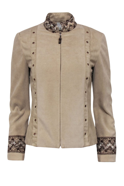 Current Boutique-St. John - Beige Corduroy & Faux Suede Zip-Up Jacket w/ Tweed Sz P