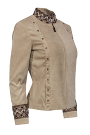 Current Boutique-St. John - Beige Corduroy & Faux Suede Zip-Up Jacket w/ Tweed Sz P