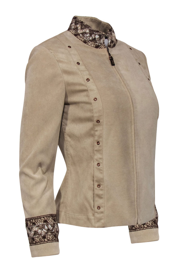 Current Boutique-St. John - Beige Corduroy & Faux Suede Zip-Up Jacket w/ Tweed Sz P