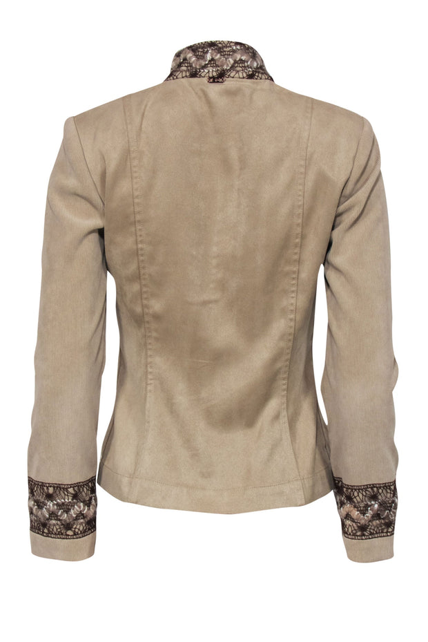 Current Boutique-St. John - Beige Corduroy & Faux Suede Zip-Up Jacket w/ Tweed Sz P