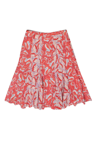 Current Boutique-St. John - Pink, Purple & Blue Paneled Floral Silk Midi Skirt Sz 4