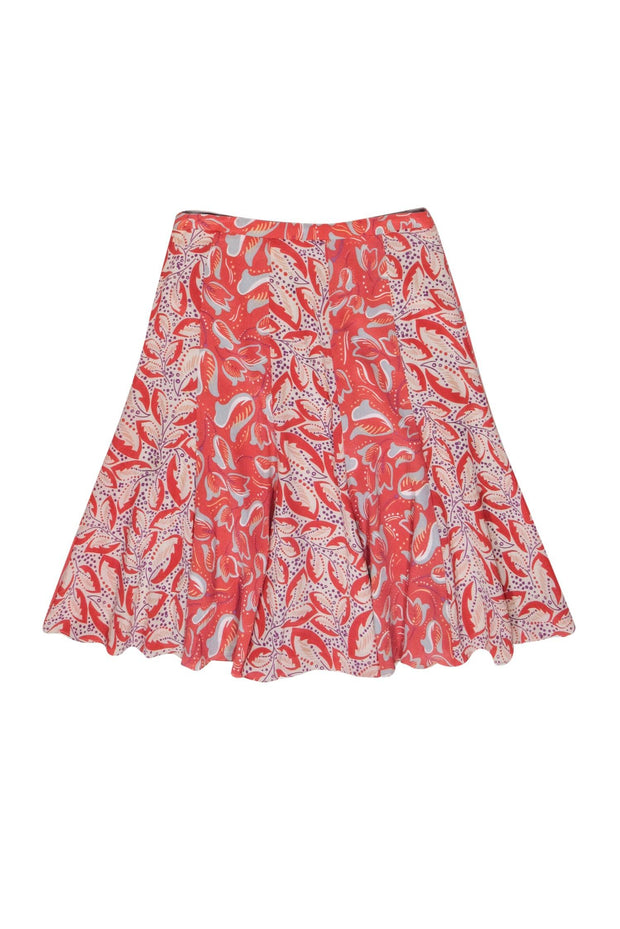 Current Boutique-St. John - Pink, Purple & Blue Paneled Floral Silk Midi Skirt Sz 4