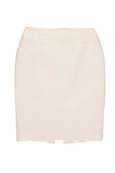 Current Boutique-St. John - White Metallic Checkered Texture Pencil Skirt Sz 4
