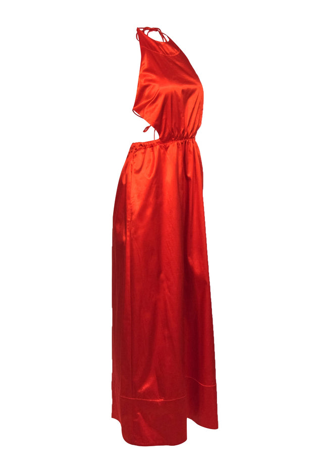 Current Boutique-Staud - Burnt Orange Backless Halter Top Maxi Dress w/ Pockets Sz S