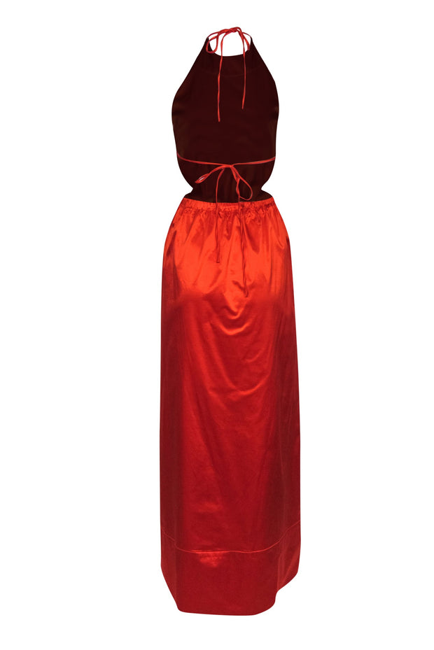 Current Boutique-Staud - Burnt Orange Backless Halter Top Maxi Dress w/ Pockets Sz S
