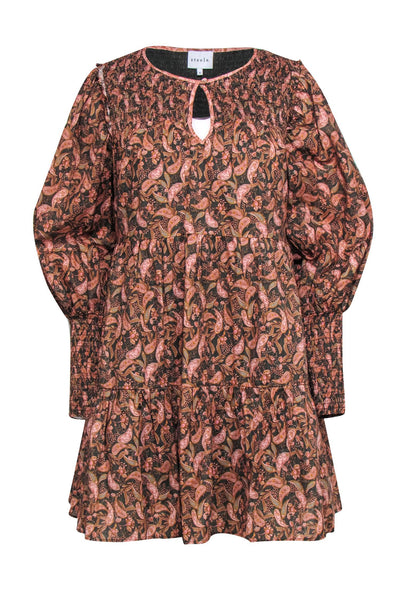 Current Boutique-Steele - Dark Green & Soft Pink Paisley Print Cotton Babydoll Dress Sz S