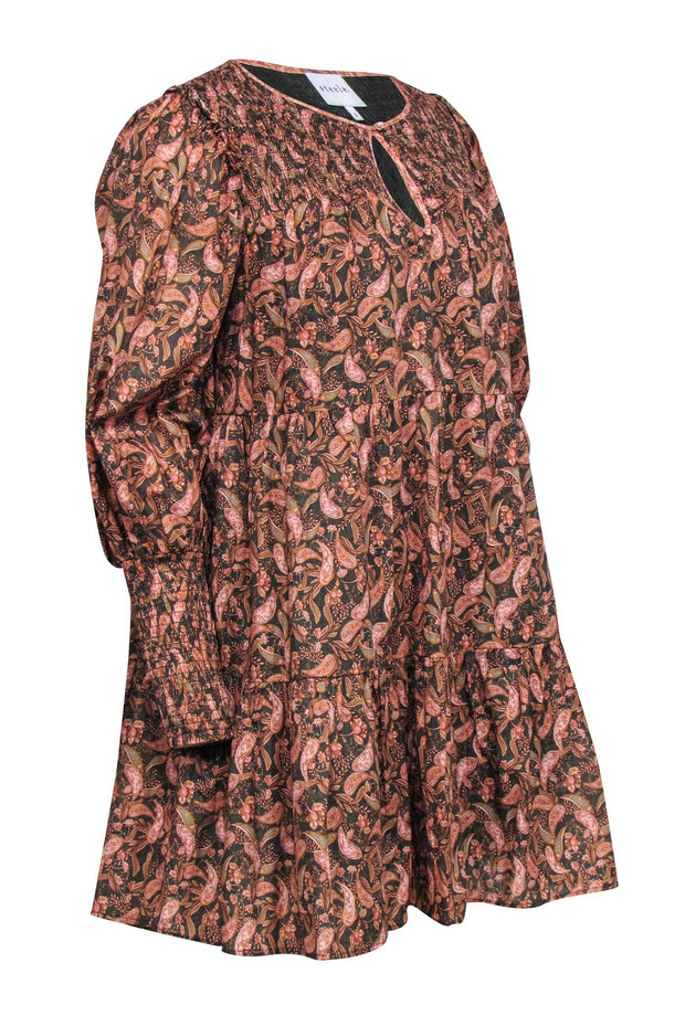 Current Boutique-Steele - Dark Green & Soft Pink Paisley Print Cotton Babydoll Dress Sz S