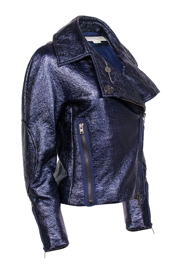 Current Boutique-Stella McCartney - Deep Purple Textured Moto Faux Leather Jacket Sz 8