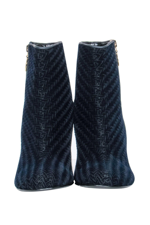 Current Boutique-Stella McCartney - Navy Velvet Woven Block Heel Ankle Booties Sz 8