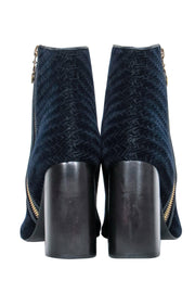 Current Boutique-Stella McCartney - Navy Velvet Woven Block Heel Ankle Booties Sz 8