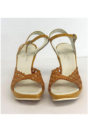Current Boutique-Stephane Kelian - Gold Woven Cut Out Leather Wedges Sz 7