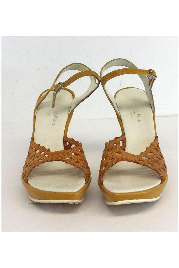 Current Boutique-Stephane Kelian - Gold Woven Cut Out Leather Wedges Sz 7