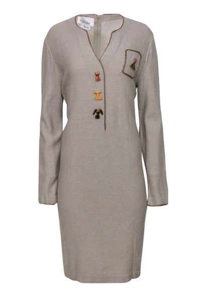 Current Boutique-Steve Fabrikant - Vintage Sage Green Long Sleeve Dress w/ Dress Buttons Sz 16