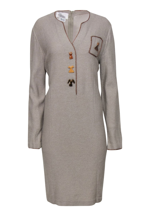Current Boutique-Steve Fabrikant - Vintage Sage Green Long Sleeve Dress w/ Dress Buttons Sz 16