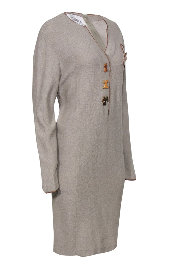 Current Boutique-Steve Fabrikant - Vintage Sage Green Long Sleeve Dress w/ Dress Buttons Sz 16