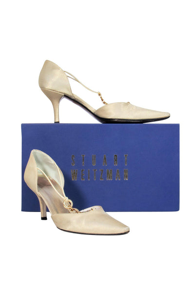 Current Boutique-Stuart Weitzman - Champagne Pointed Toe Heels w/ Jeweled Ring Detail Sz 6