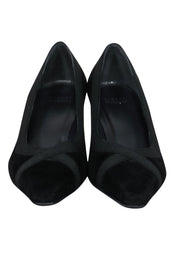 Current Boutique-Stuart Weitzman - Black Suede Pointed Toe Pumps w/ Ribbon Trim Sz 9.5