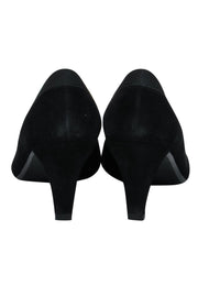 Current Boutique-Stuart Weitzman - Black Suede Pointed Toe Pumps w/ Ribbon Trim Sz 9.5