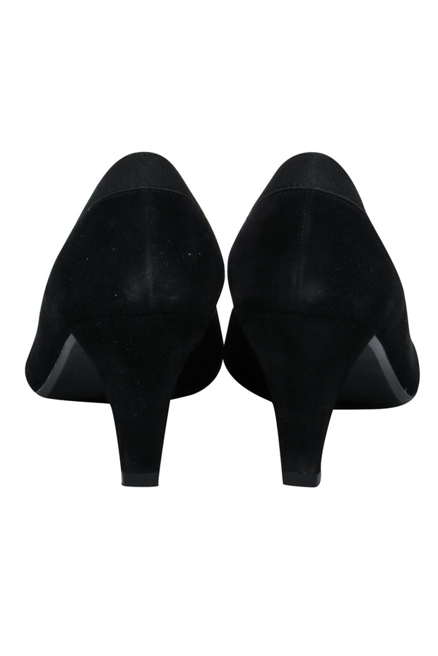 Current Boutique-Stuart Weitzman - Black Suede Pointed Toe Pumps w/ Ribbon Trim Sz 9.5