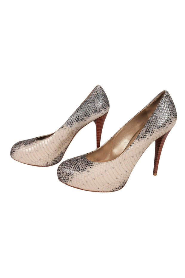 Current Boutique-Stuart Weitzman - Gray & Tan Snakeskin Platform Heels Sz 9.5