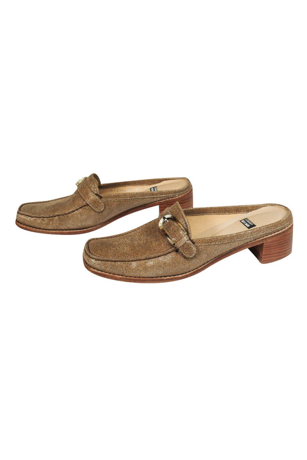 Current Boutique-Stuart Weitzman - Tan Leather Block Heel Mules Sz 7.5