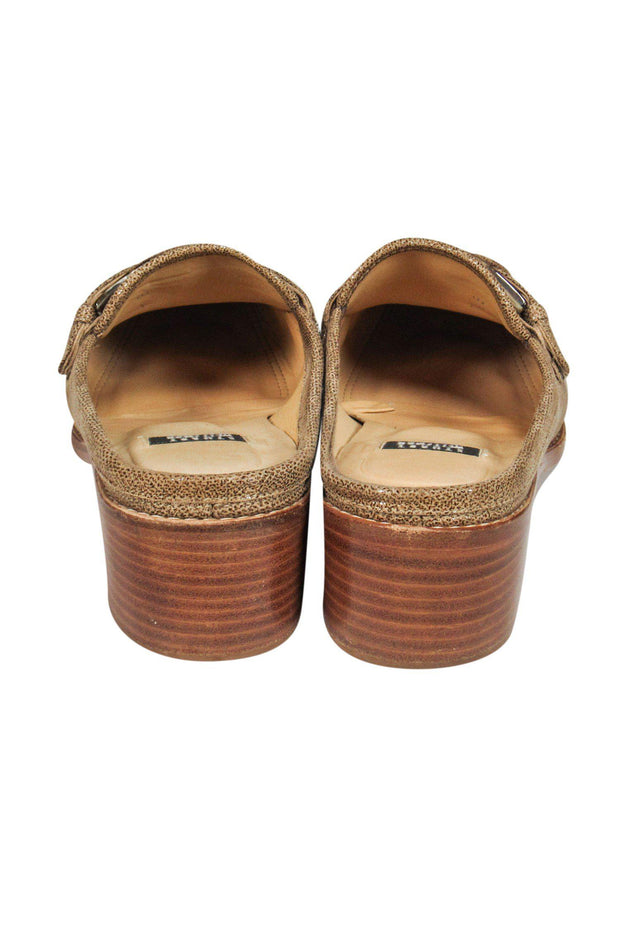 Current Boutique-Stuart Weitzman - Tan Leather Block Heel Mules Sz 7.5