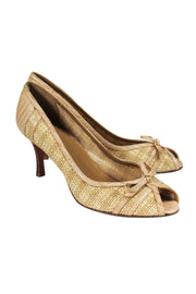 Current Boutique-Stuart Weitzman - Tan Wicker Woven Peep-Toe Pumps Sz 8.5