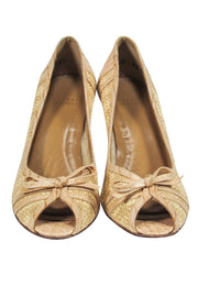 Current Boutique-Stuart Weitzman - Tan Wicker Woven Peep-Toe Pumps Sz 8.5