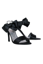 Current Boutique-Stuart Weitzman - Black Satin Strappy Pumps w/ Bow Sz 8.5