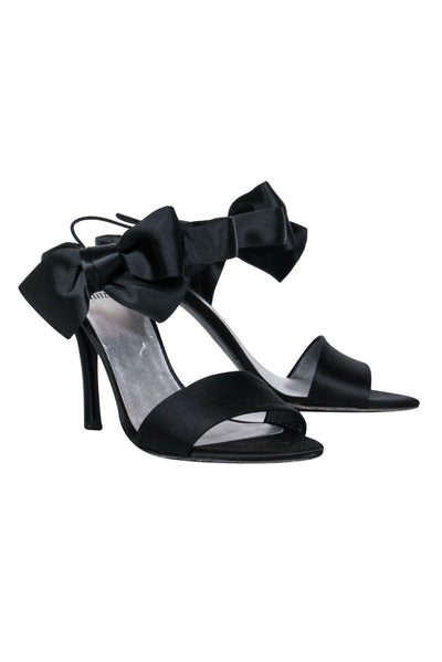 Current Boutique-Stuart Weitzman - Black Satin Strappy Pumps w/ Bow Sz 8.5