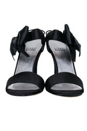 Current Boutique-Stuart Weitzman - Black Satin Strappy Pumps w/ Bow Sz 8.5