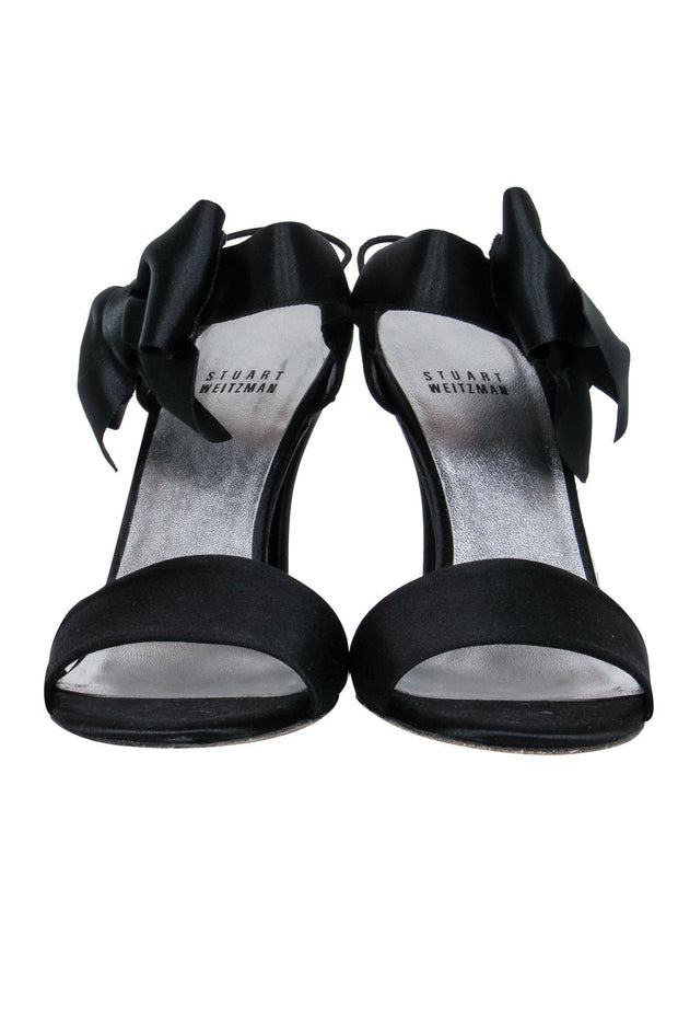 Current Boutique-Stuart Weitzman - Black Satin Strappy Pumps w/ Bow Sz 8.5
