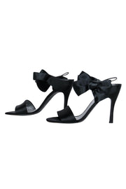 Current Boutique-Stuart Weitzman - Black Satin Strappy Pumps w/ Bow Sz 8.5