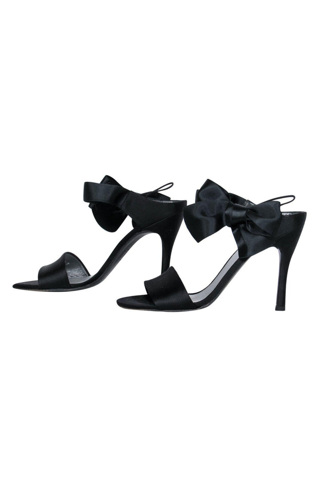 Current Boutique-Stuart Weitzman - Black Satin Strappy Pumps w/ Bow Sz 8.5