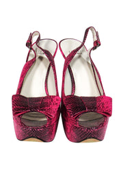 Current Boutique-Stuart Weitzman - Fuchsia Snakeskin Platform Heels w/ Bows Sz 9.5