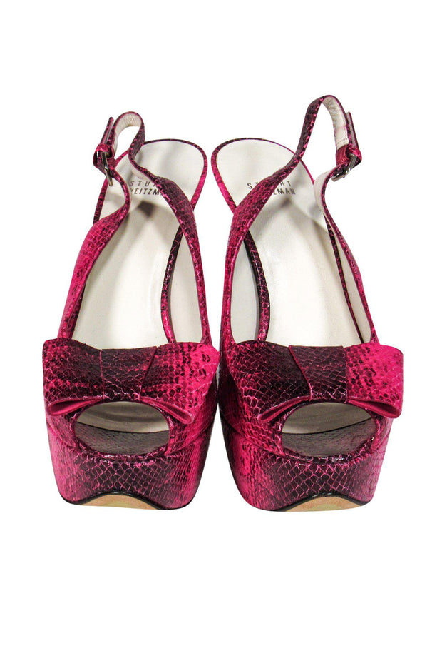 Current Boutique-Stuart Weitzman - Fuchsia Snakeskin Platform Heels w/ Bows Sz 9.5