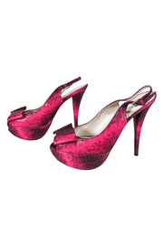 Current Boutique-Stuart Weitzman - Fuchsia Snakeskin Platform Heels w/ Bows Sz 9.5