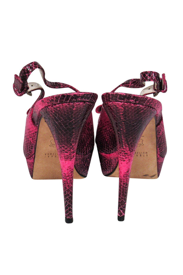 Current Boutique-Stuart Weitzman - Fuchsia Snakeskin Platform Heels w/ Bows Sz 9.5