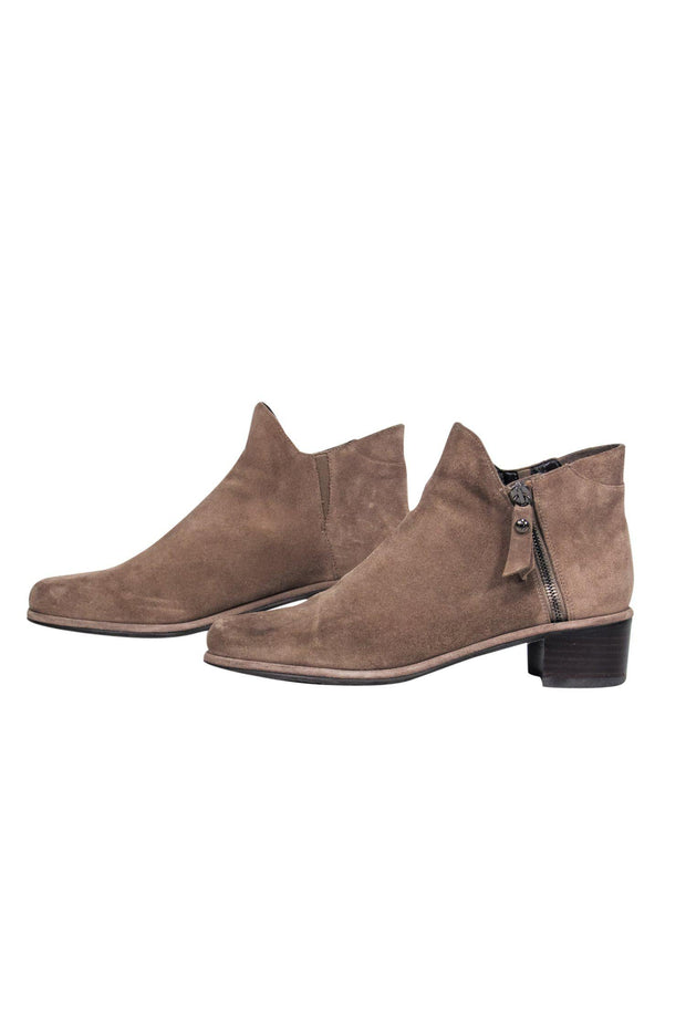 Current Boutique-Stuart Weitzman - Dark Beige Suede Ankle Booties Sz 6.5