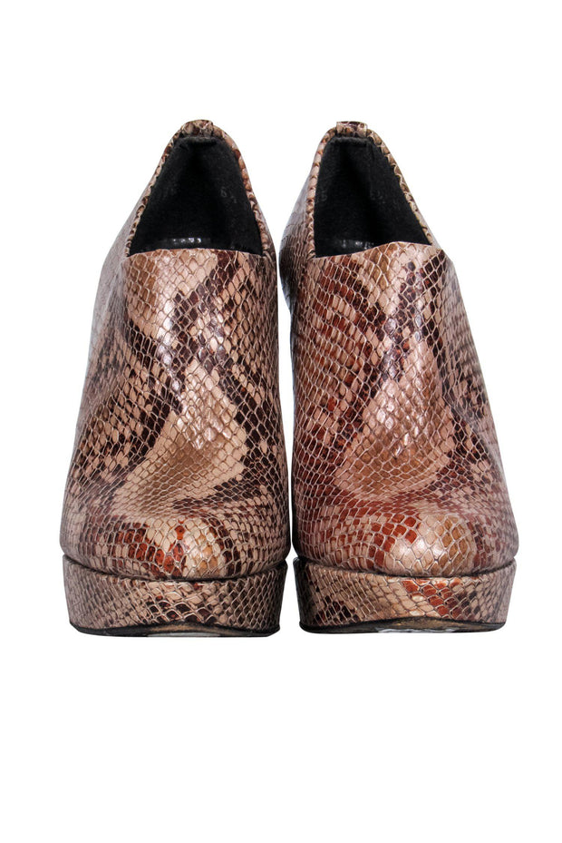 Current Boutique-Stuart Weitzman - Tan Snakeskin Print Platform Heeled Booties Sz 6.5