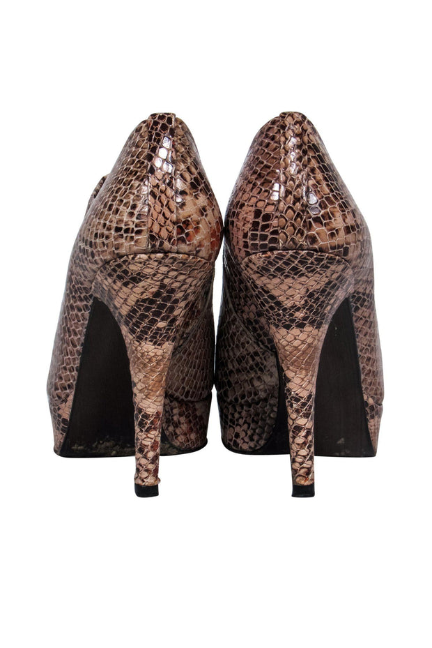 Current Boutique-Stuart Weitzman - Tan Snakeskin Print Platform Heeled Booties Sz 6.5
