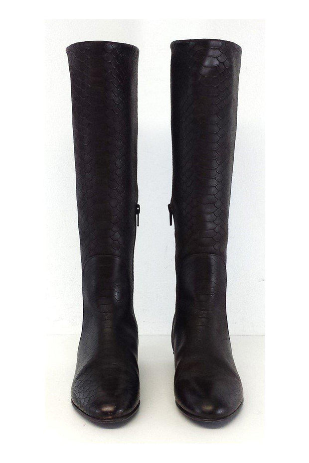 Current Boutique-Stuart Weitzman - Cognac Python Embossed Boots Sz 5.5