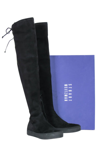 Current Boutique-Stuart Weitzman - Black Suede Over-the-Knee Platform “Playtime” Boots Sz 7