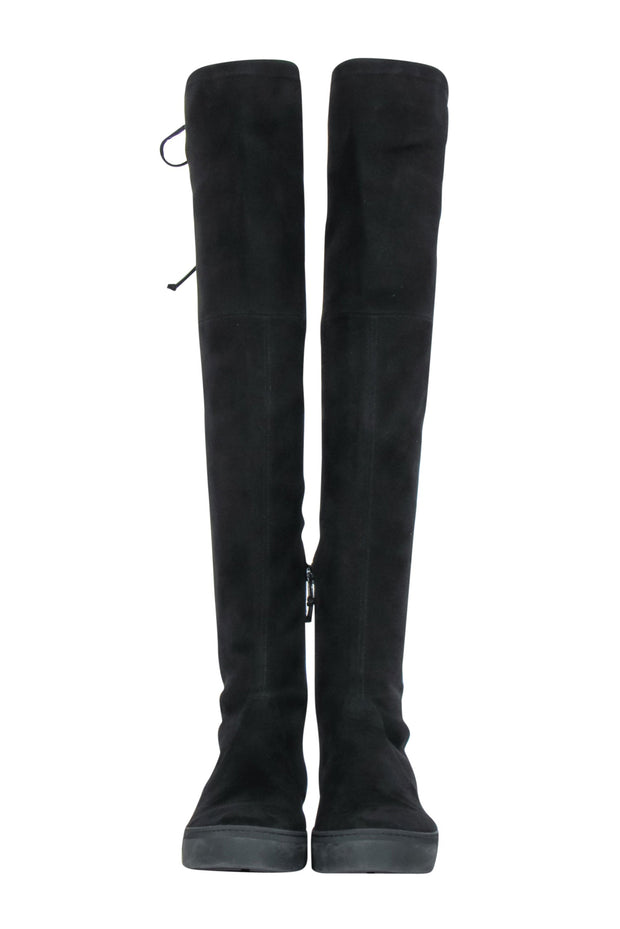 Current Boutique-Stuart Weitzman - Black Suede Over-the-Knee Platform “Playtime” Boots Sz 7