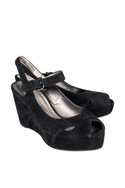 Current Boutique-Stuart Weitzman - Black Suede Strappy Wedges Sz 10